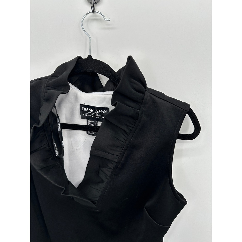 Frank Lyman Womens Black Sleeveless Top Size 8 Ruffle V-Neck Career Office - Picture 4 of 6